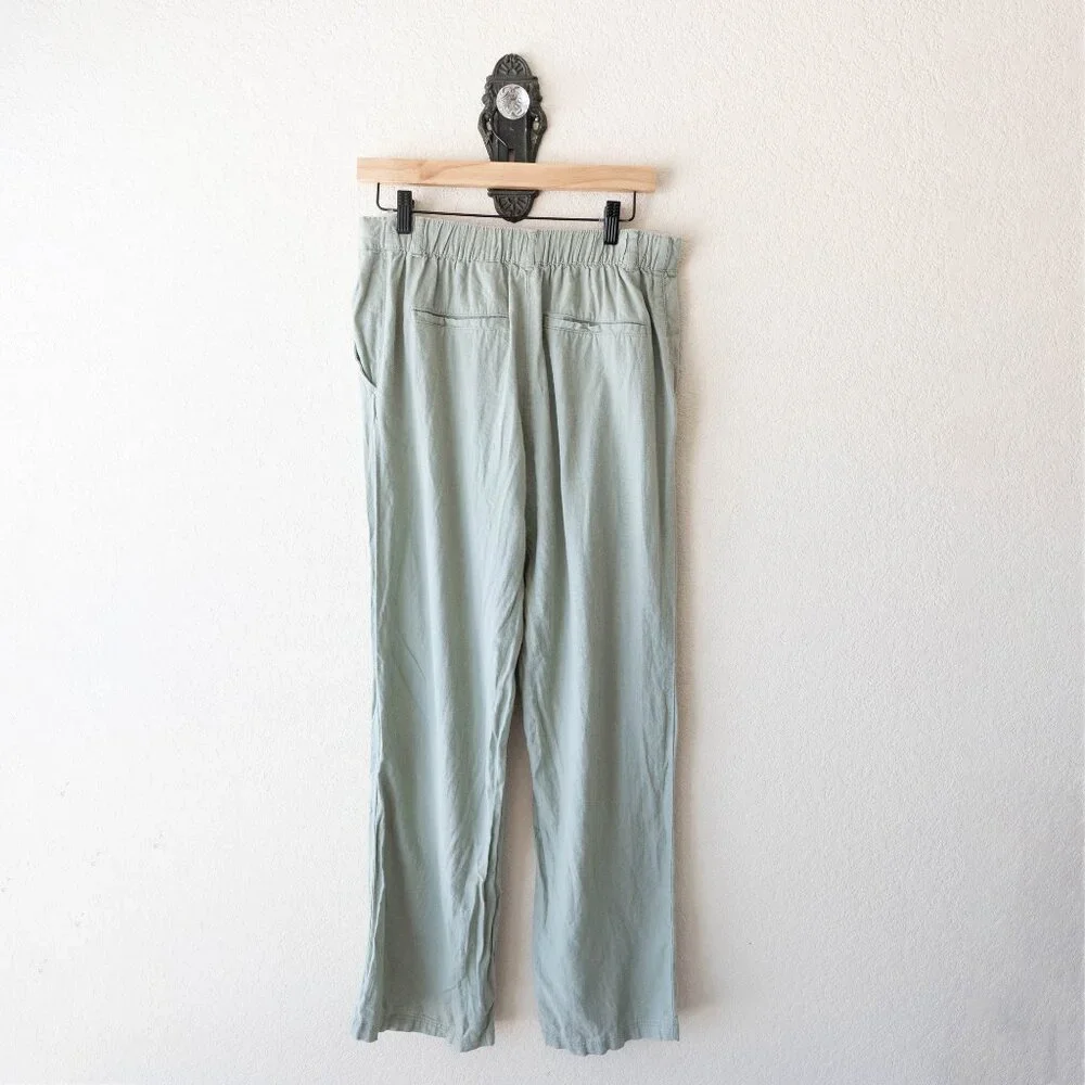 H&M Linen Blend Wide Leg Pants Women’s Medium Sage Green Casual Coastal